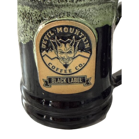 Deneen Pottery Devil Mountain Coffee Co. Black Label Stoneware Mug Green Black - Picture 4 of 6